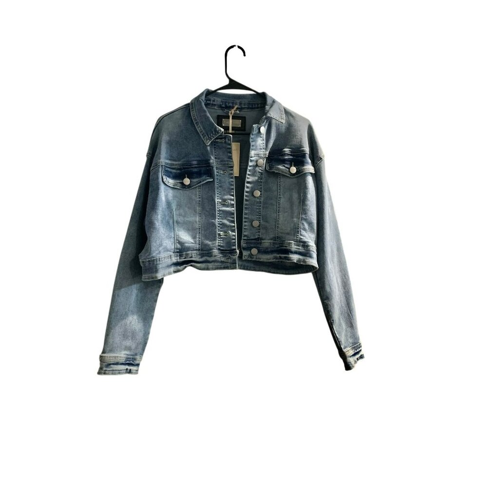 Indigo Saints Denim Cropped Jacket Size L Light Wash NWT